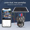 Cámara de seguridad solar con doble lente y tres pantallas, monitoreo remoto en smartphone