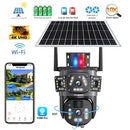 Cámara de seguridad Wi-Fi solar 8MP 4K UHD con luz de alarma, panel solar y zoom digital.