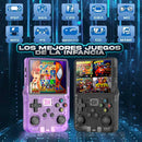 Consolas portátiles retro con juegos clásicos de infancia, compatibles con varias plataformas.
