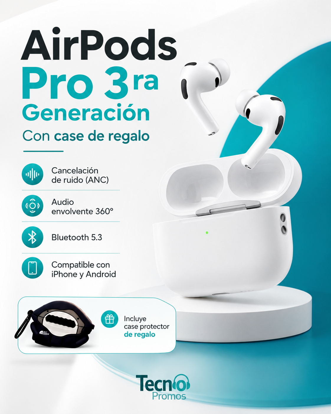 AirPods Pro 3ra Generación + Case de 🎁 (animado o color entero)