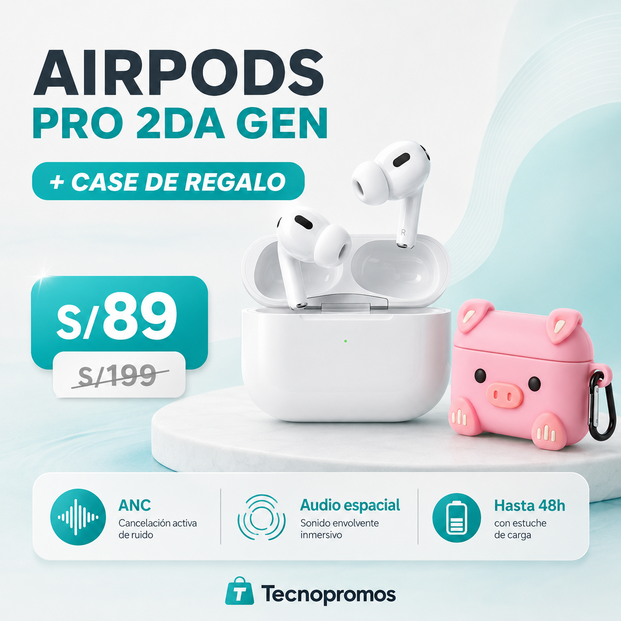 AirPods Pro 2da Generacion + Case de Color entero o Animado 🎁